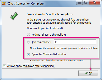 Xchat connected window