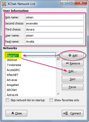HexChat: Network List window